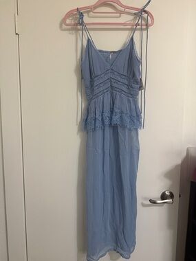 Free People Sky Blue Lace-Trim Maxi Sleep Dress
